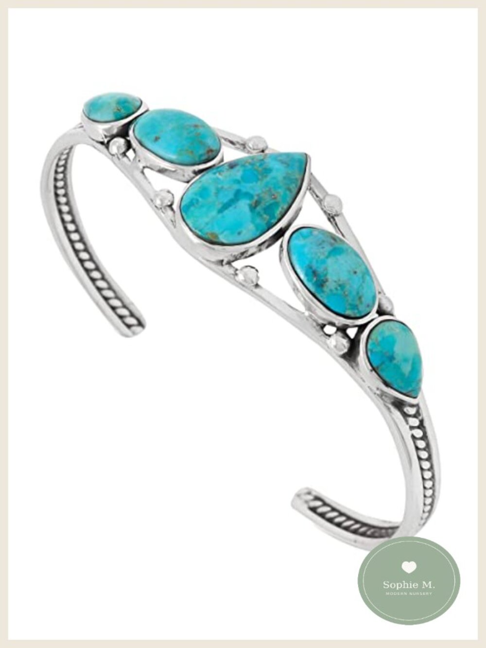 Turquoise Bracelet Sterling Silver 925 Gemstone Cuff Adjustable